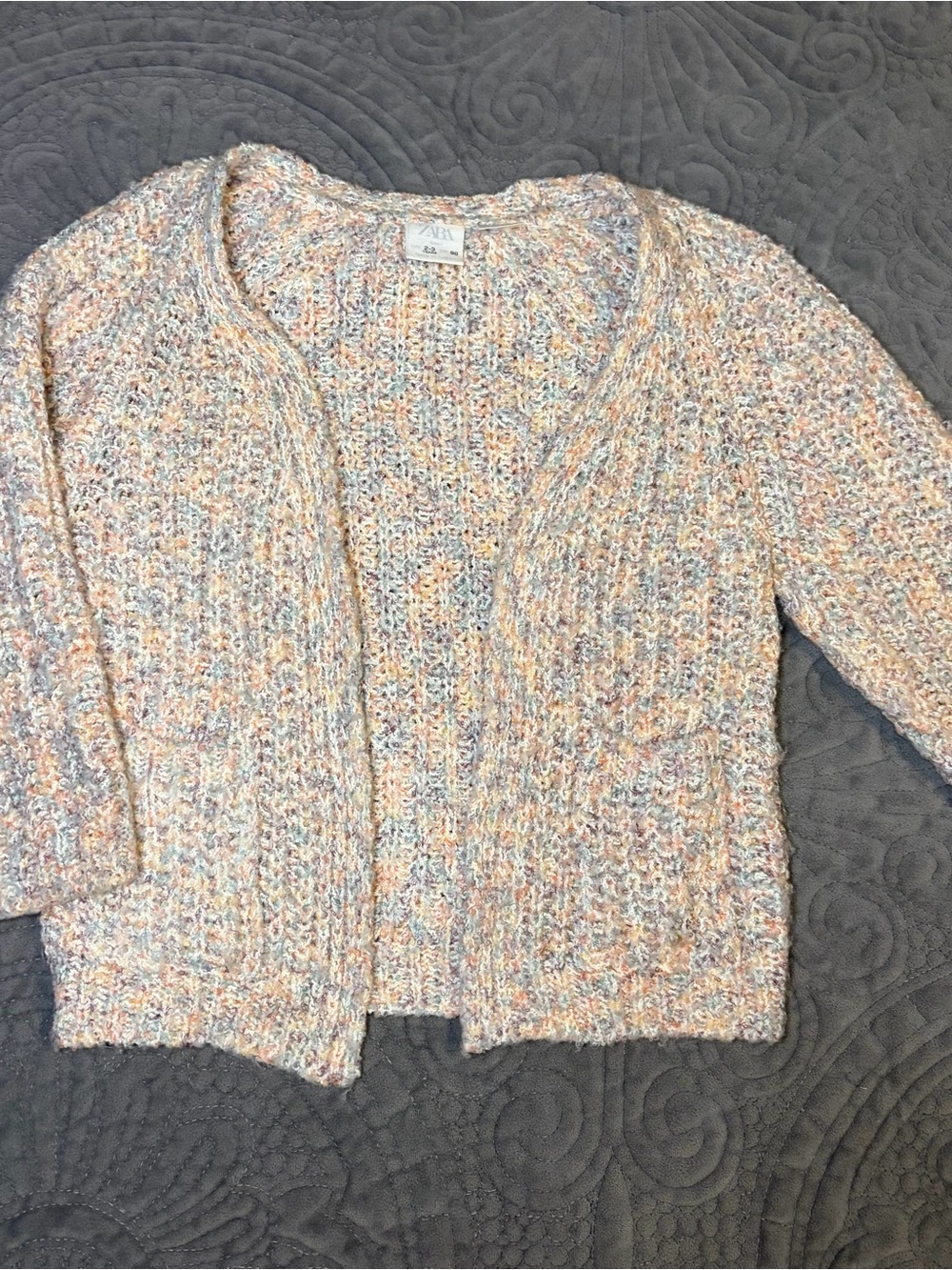 Zara Baby Girls Cardigan 2-3 Years 98 Multicolor Boucle Chunky Knit Sweater - Picture 1 of 5
